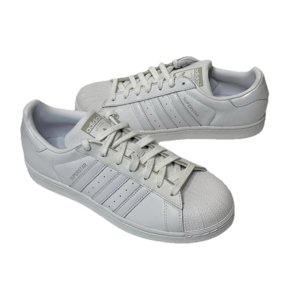 New Adidas Womens 10 Superstar Shoes Sneakers White Pearl Shimmer Stripe AQ1214 - Picture 1 of 6
